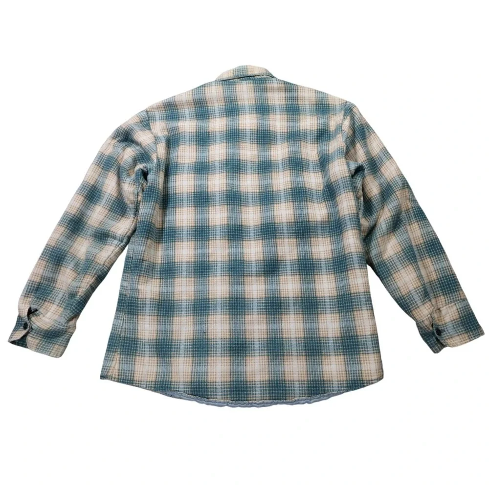 Sears Quilted Flannel Shirt Jacket Mens Medium Blue Plaid Excellent Vintage‎